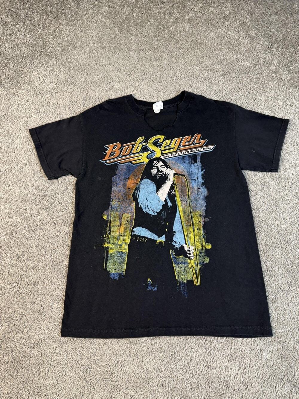 Vintage Bob Segar Shirt Mens M Black Graphic Crew Neck Cotton Music Band